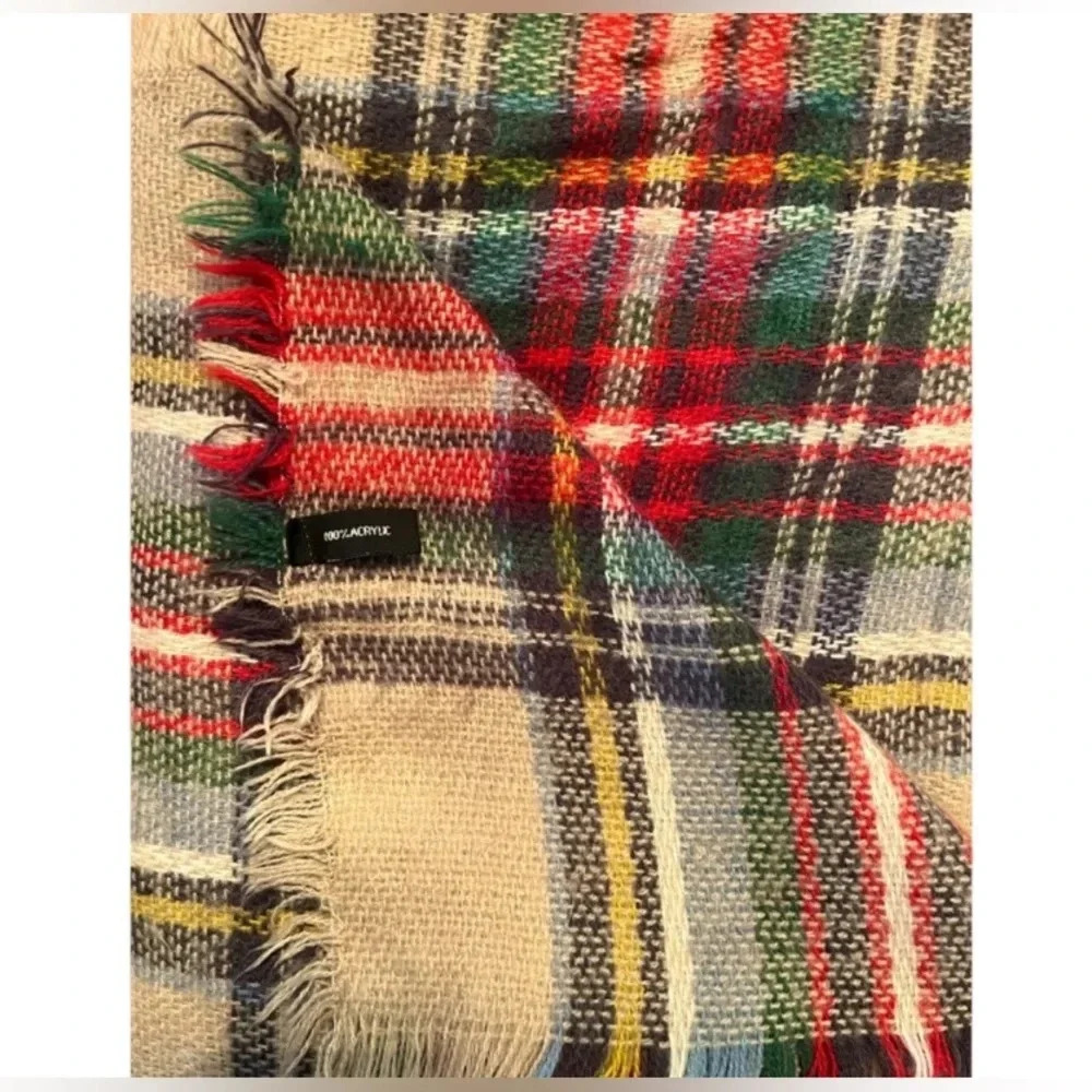Pseudio Square Plaid Blanket Scarf 100% Acrylic Oversized Wrap Shawl Tartan OS